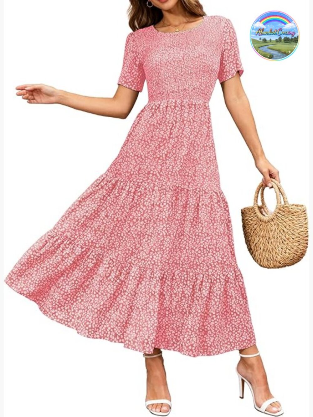 Women's Casual Short Sleeve Crew Neck Summer Dress Flowy Maxi Tiered - Picture 1 of 7
